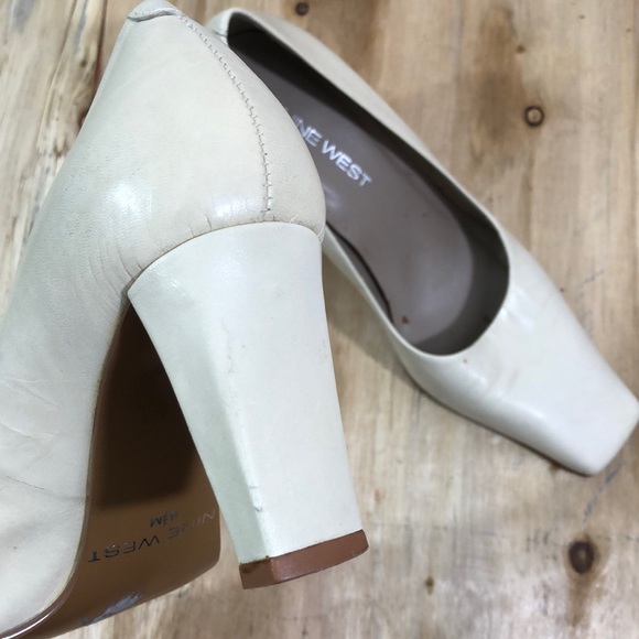 Nine West Leather Pumps in Cream 90s y2k Square Toe 6.5 - Picture 6 of 8